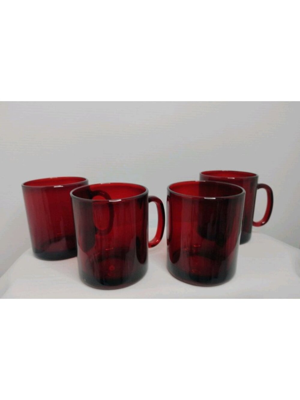 Vtg.  Arcoroc M/France Ruby Red 3 5/8"X3" tall Glass Mugs Beautiful set of 4 New